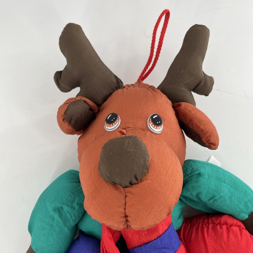 Vintage Reindeer Puffy Plush Nylon Parachute Christmas‎ Hanging Ho Ho Ho, 25"